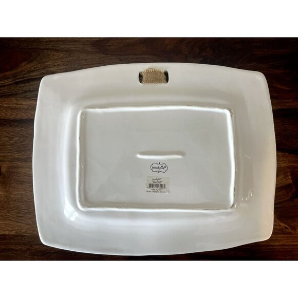 Happy Hostess Serving Platter White "HAPPY" with burlap bow decor gift party NEW - Picture 3 of 3